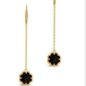 Sterling Forever 14K Gold Plated Genuine Onyx Cubic Zirconia Earrings